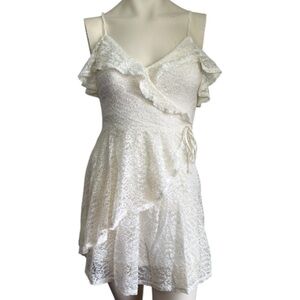 Love, fire white lace tie off the shoulder mini dress